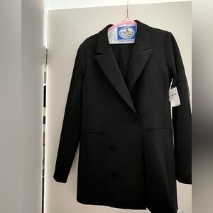 Good American Black Long Sleeve Double-Breasted Blazer Dress